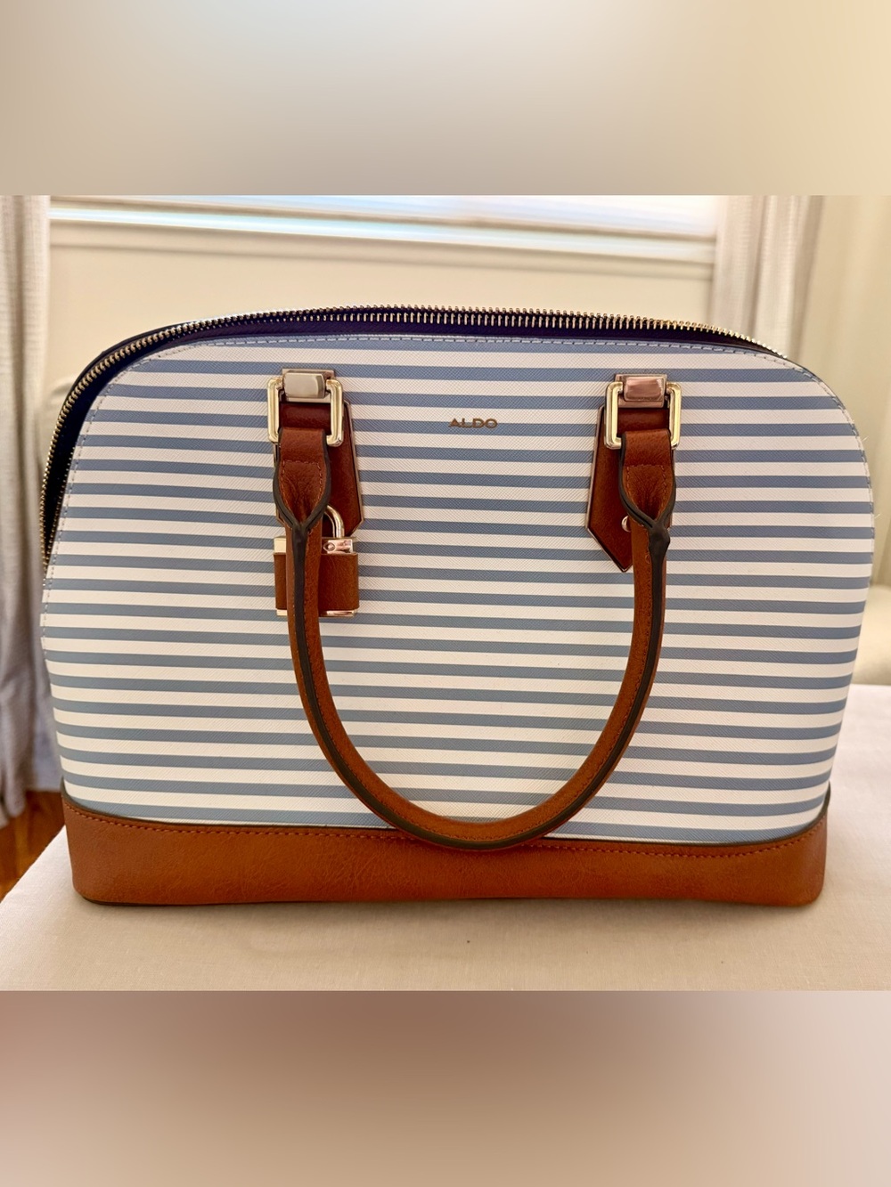 ALDO Yilari Dome Satchel Handbag Blue and white striped